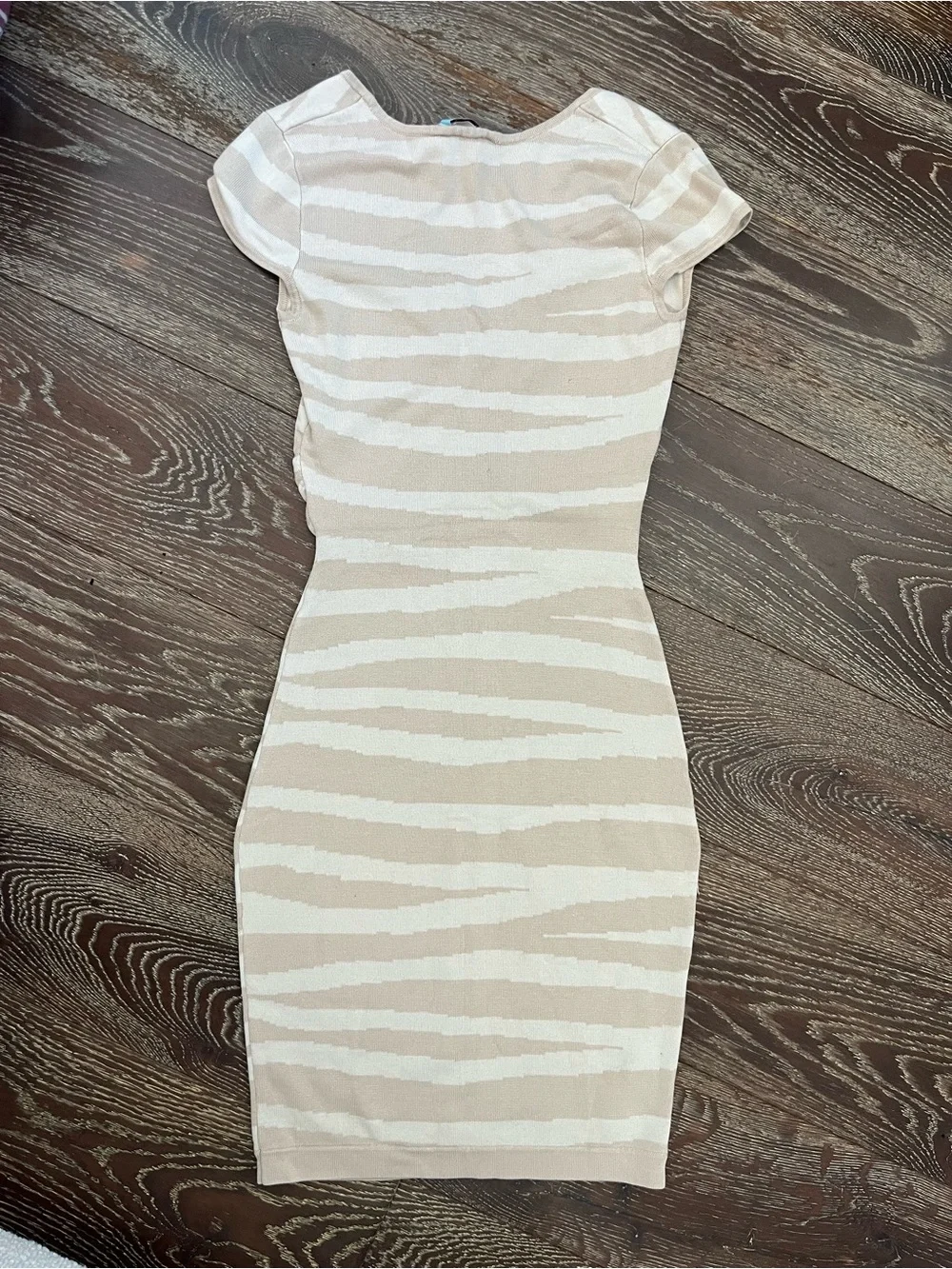 Vintage Marciano Beige/White Subtle Zebra Striped Pencil Dress - Picture 3 of 3